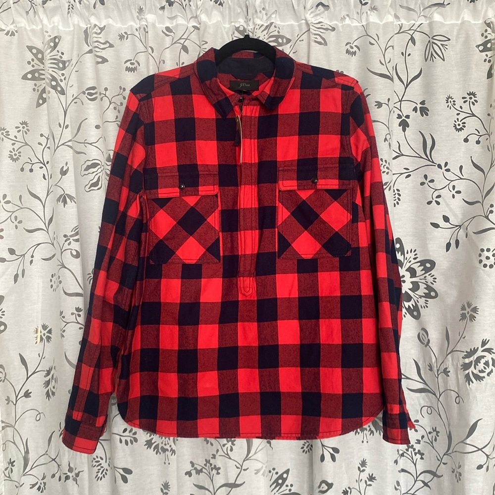 NWT J Crew Men’s Slim Fit Buffalo Plaid Zip Front Shirt